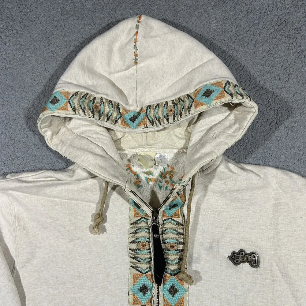 LRG Men's Cream Full Zip Hoodie Aztec Southwestern 90s Vintage Mens Medium #3328
